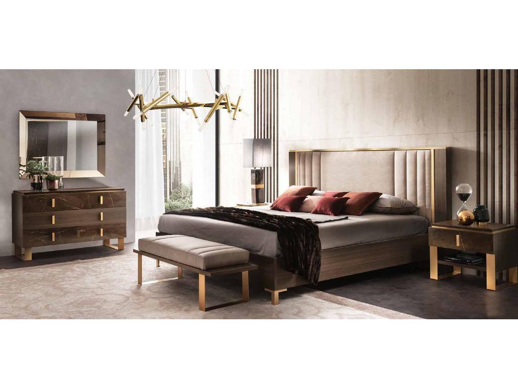 кровать двуспальная 200х200 с мягкой спинкой Arredo Classic Essenza (венге, коричневый, золото)