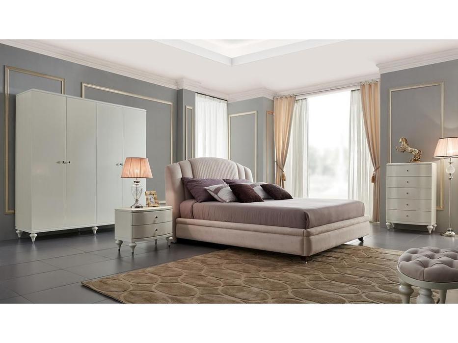 кровать двуспальная 180х200  ткань Fratelli Barri Rimini (бежевый, белый лак)